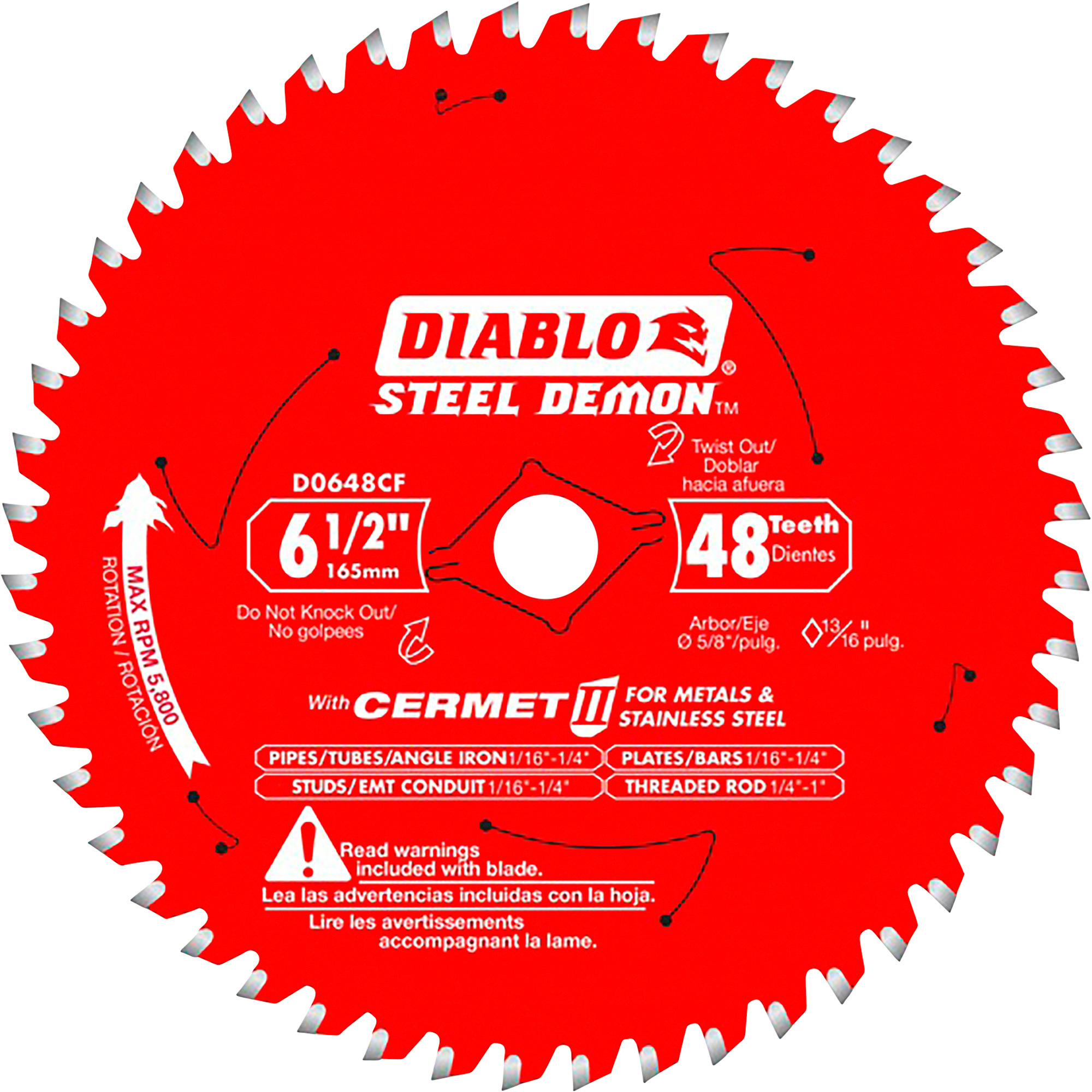 Diablo Steel Demon Cermet II Metal Cutting Circular Saw Blade, 6-1/2in., 48T, Model# D0648CFA